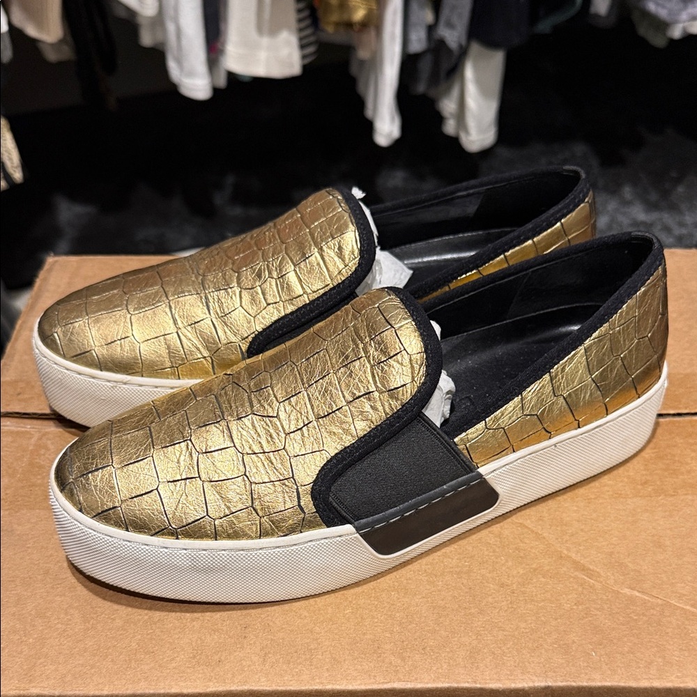 1. State Gold Textured Slip-On Loafers